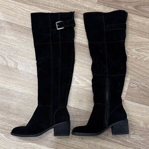 Crown Vintage Black Suede Over-the-Knee Block Heel Boots